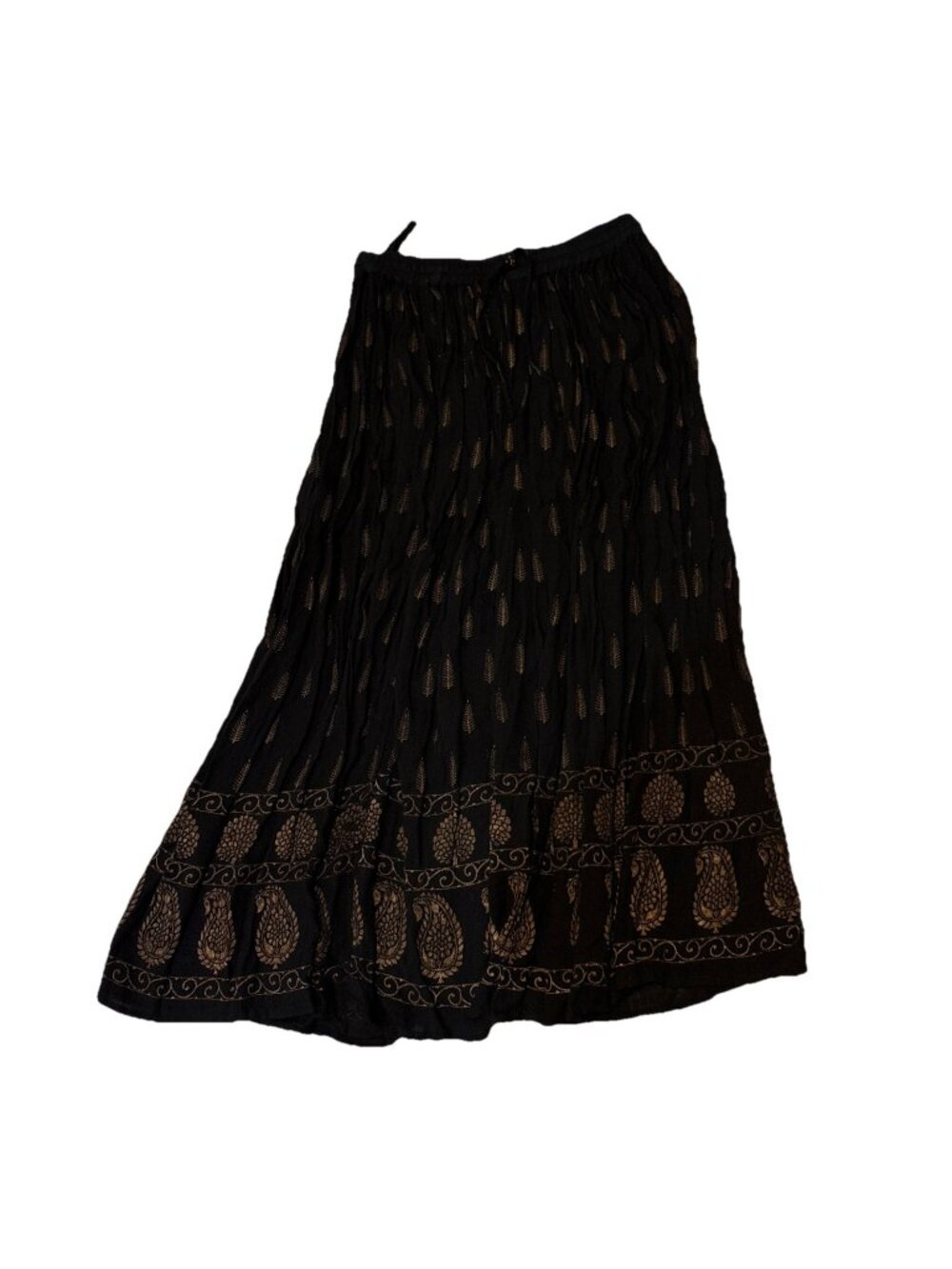 Belma NY Elastic Waist Maxi Black Gold Skirt One Size Boho Hippie Skirt 34” Long